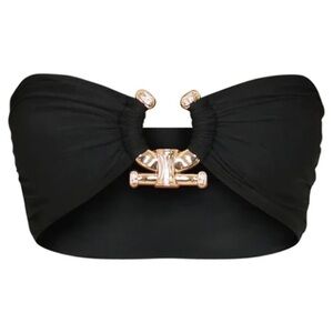 PrettyLittleThing Black Hammered Trim
Bandeau Bikini Top Size 8